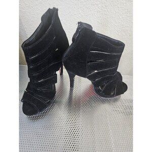 ZHL Black Velvet Gladiator Heels Peep Toe Women's 36 US 6